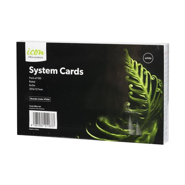 Icon System Cards Ruled 8x5 White Pack of 100-Officecentre