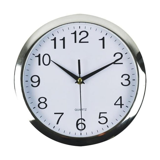 Italplast Wall Clock 26cm Chrome White-Officecentre