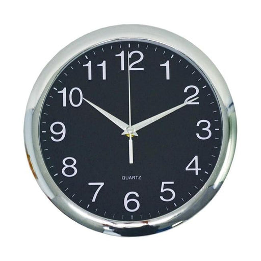 Italplast Wall Clock 30cm Chrome Black-Officecentre