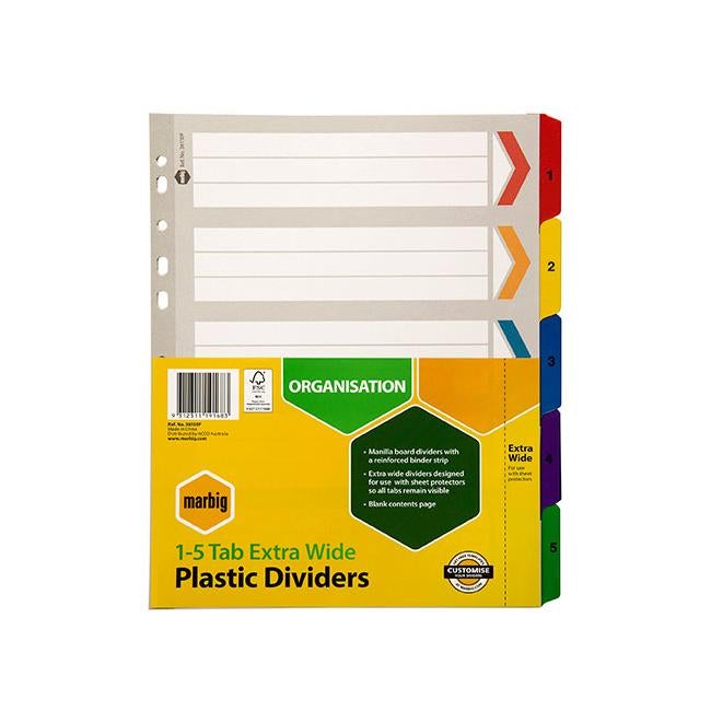 Marbig indices & dividers 1-5 tab manilla a4 extra wide-Officecentre