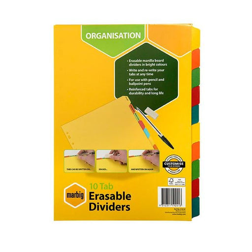Marbig indices & dividers 10 tab manilla a4 eraseable-Officecentre