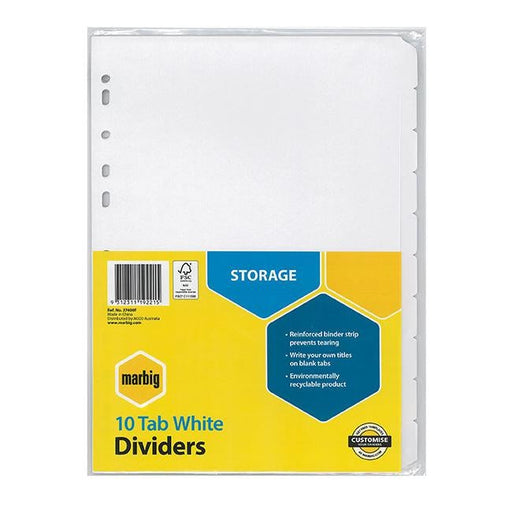 Marbig indices & dividers 10 tab manilla a4 white-Officecentre