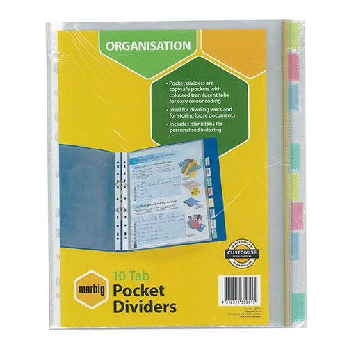 Marbig indices & dividers 10 tab pp a4 clear pockets-Officecentre