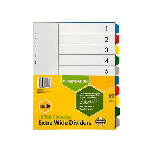 Marbig indices & dividers 10 tab pp a4 extra wide-Officecentre