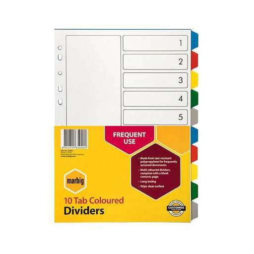 Marbig indices & dividers 10 tab pp a4 multi colour-Officecentre
