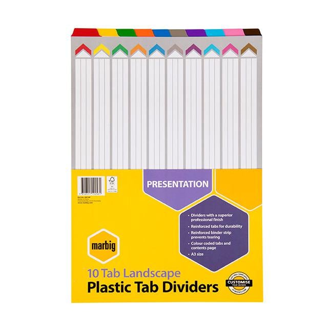 Marbig indices & dividers 10 tab reinforced a3 landscape-Officecentre