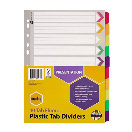 Marbig indices & dividers 10 tab reinforced a4 fluoro-Officecentre