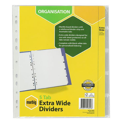 Marbig indices & dividers 5 insert tab extra wide a4 white-Officecentre