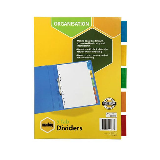 Marbig indices & dividers 5 insert tab manilla a4 colour-Officecentre