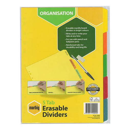 Marbig indices & dividers 5 tab manilla a4 eraseable-Officecentre
