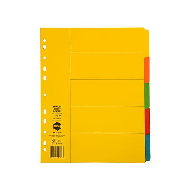 Marbig indices & dividers 5 tab manilla a4 extra wide-Officecentre