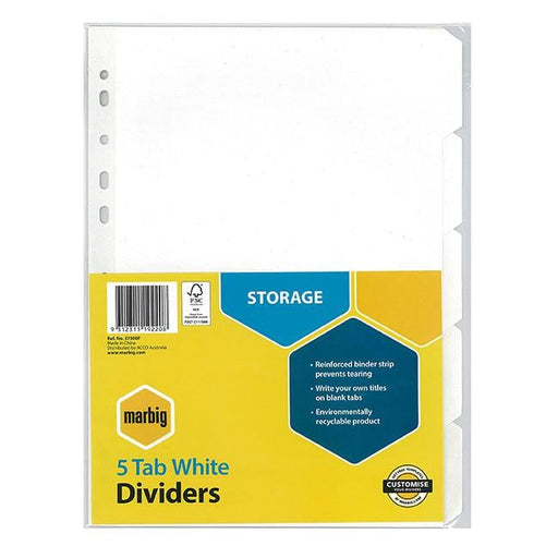 Marbig indices & dividers 5 tab manilla a4 white-Officecentre