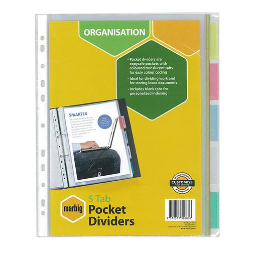 Marbig indices & dividers 5 tab pp a4 clear pockets-Officecentre