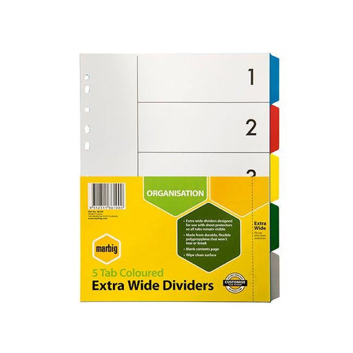 Marbig indices & dividers 5 tab pp a4 extra wide-Officecentre