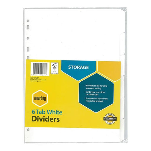 Marbig indices & dividers 6 tab manilla a4 white-Officecentre