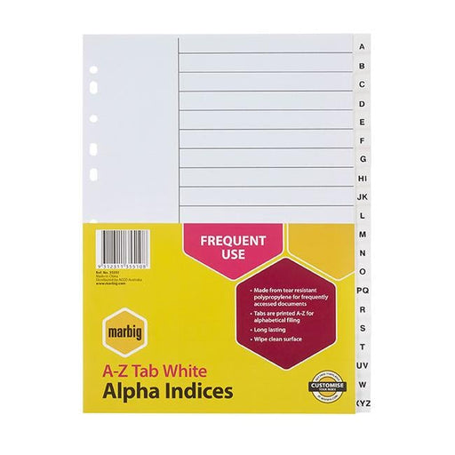 Marbig indices & dividers a-z tab pp a4 white-Officecentre