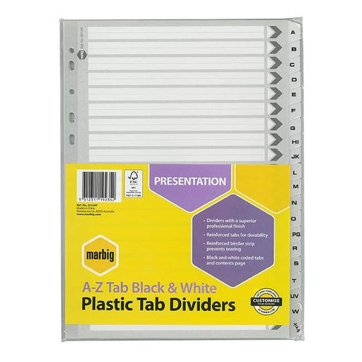 Marbig indices & dividers a-z tab reinforced a4 black-Officecentre