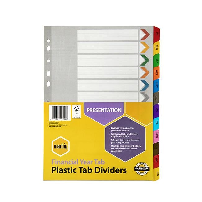 Marbig indices & dividers financial yr tab reinforced a4-Officecentre
