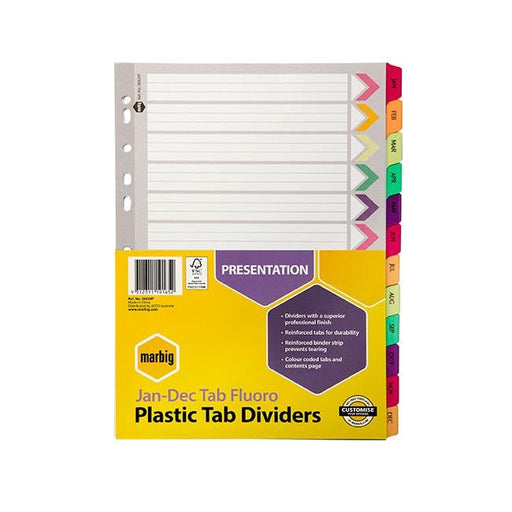 Marbig indices & dividers jan-dec tab reinforced a4 fluoro-Officecentre