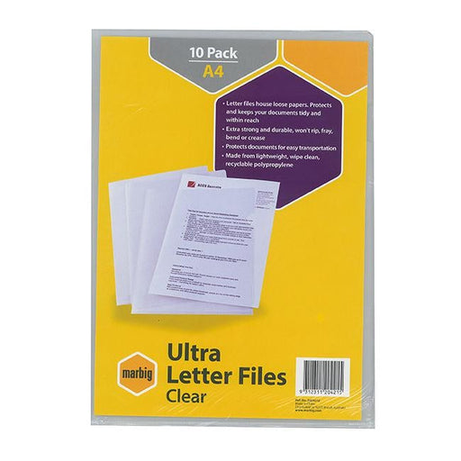 Marbig letter file a4 ultra clear pk10-Officecentre