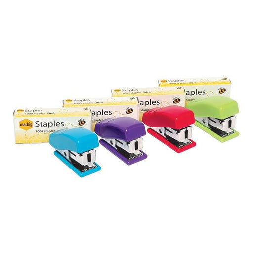 Marbig mini stapler w/staples brights asst-Officecentre