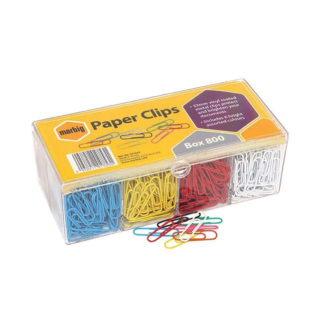 Marbig paper clips assorted colours bx 800 vinyl coated box 800 assorted-Officecentre