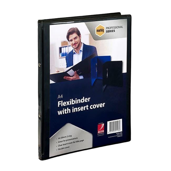 Marbig professional flexibinder 2r 20mm a4 clr fro black-Officecentre