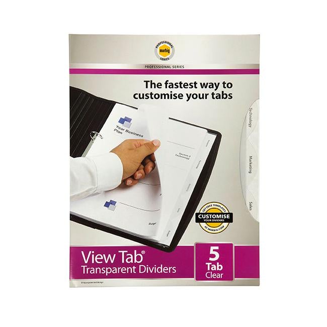 Marbig professional indices & dividers 5 tab pp a4 clear-Officecentre