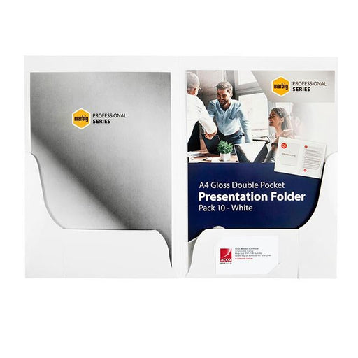 Marbig professional presentation folders a4 gloss double pocket white p-Officecentre