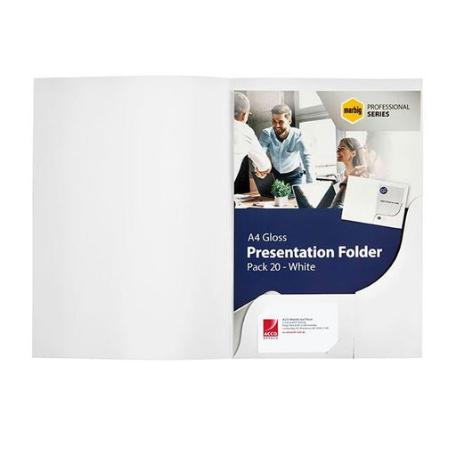 Marbig professional presentation folders a4 gloss white pk20-Officecentre