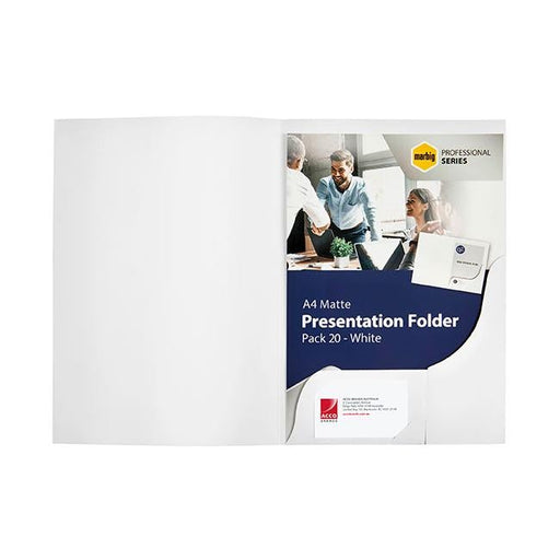 Marbig professional presentation folders a4 matte white pk20 -Officecentre