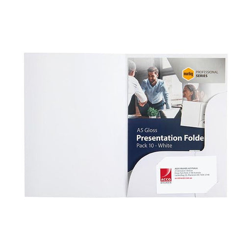 Marbig professional presentation folders a5 gloss white pk10-Officecentre