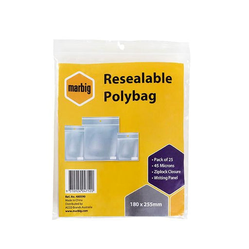 Marbig resealable polybags 180mmx255mm writing panel pk25-Officecentre