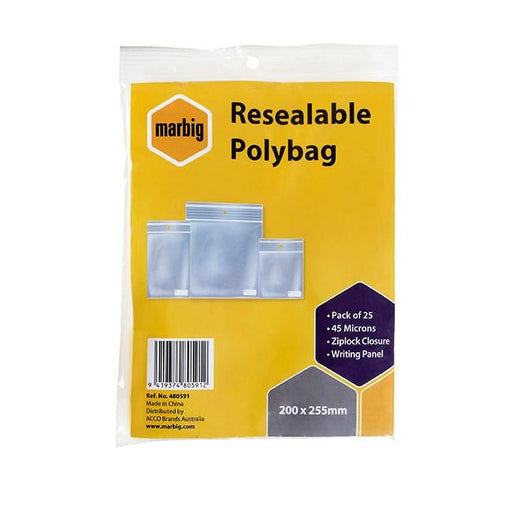 Marbig resealable polybags 200mmx255mm writing panel pk25-Officecentre