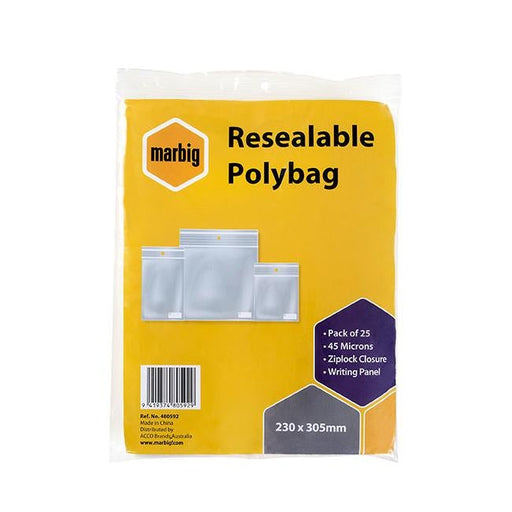 Marbig resealable polybags 230mmx305mm writing panel pk25-Officecentre