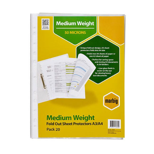 Marbig sheet protectors medium weight a3 fold out 20pk-Officecentre