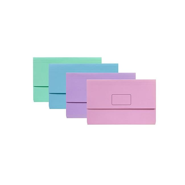 Marbig slimpick foolscap document wallet pastels assorted pk10-Officecentre