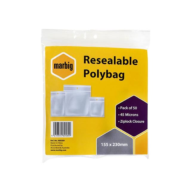 Marbig zip lock bags 155x230mm pk50-Officecentre