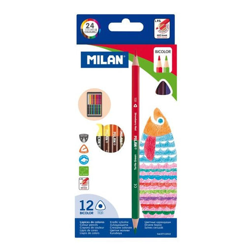 Milan Bicoloured Pencils Pack 12 Assorted Colours-Officecentre