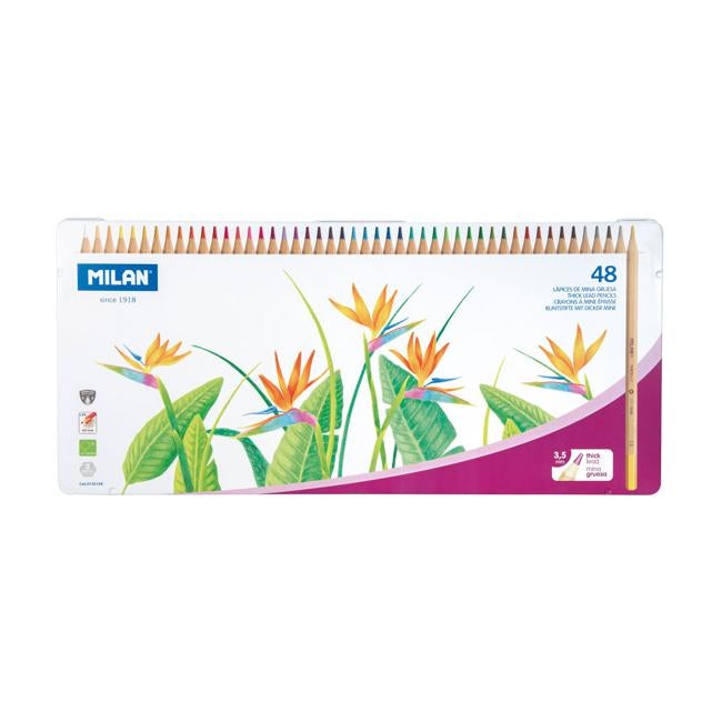 Milan Coloured Pencils Hexagonal Large Lead Pack 48 Metal Box-Officecentre