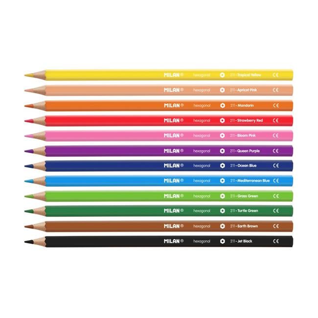 Milan Coloured Pencils Hexagonal Pack 12 Assorted Colours-Officecentre
