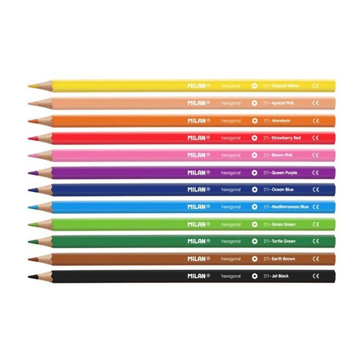Milan Coloured Pencils Hexagonal Pack 12 Assorted Colours-Officecentre