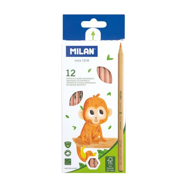 Milan Coloured Pencils Hexagonal Pack 12 Assorted Colours-Officecentre