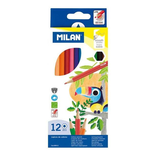 Milan Coloured Pencils Hexagonal Pack 12 Assorted Colours-Officecentre