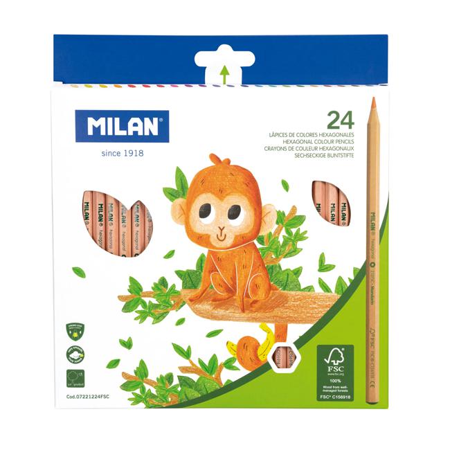 Milan Coloured Pencils Hexagonal Pack 24 Assorted Colours-Officecentre