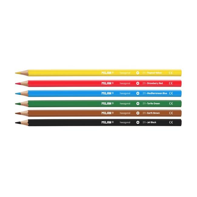 Milan Coloured Pencils Hexagonal Pack 6 Assorted Colours-Officecentre