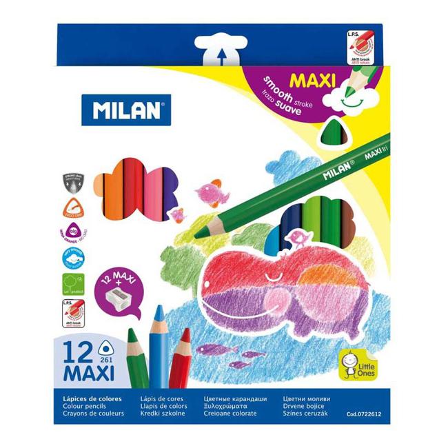 Milan Coloured Pencils Triangular Maxi Pack 12 Assorted Colours-Officecentre