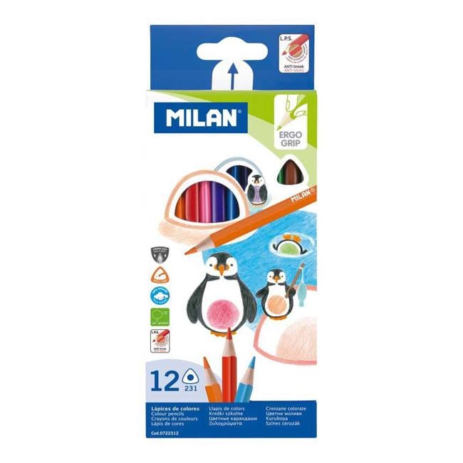 Milan Coloured Pencils Triangular Pack 12 Assorted Colours-Officecentre