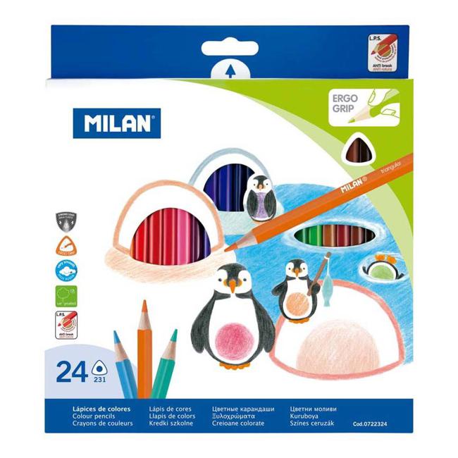 Milan Coloured Pencils Triangular Pack 24 Assorted Colours-Officecentre
