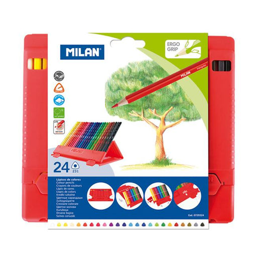 Milan Flexibox Coloured Pencils Triangular Pack 24 Assorted Colours-Officecentre